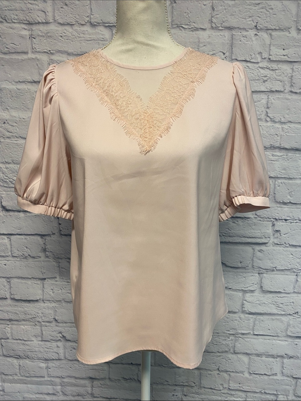 Express Blush Pink Lace Bubble Sleeve Blouse Size Medium